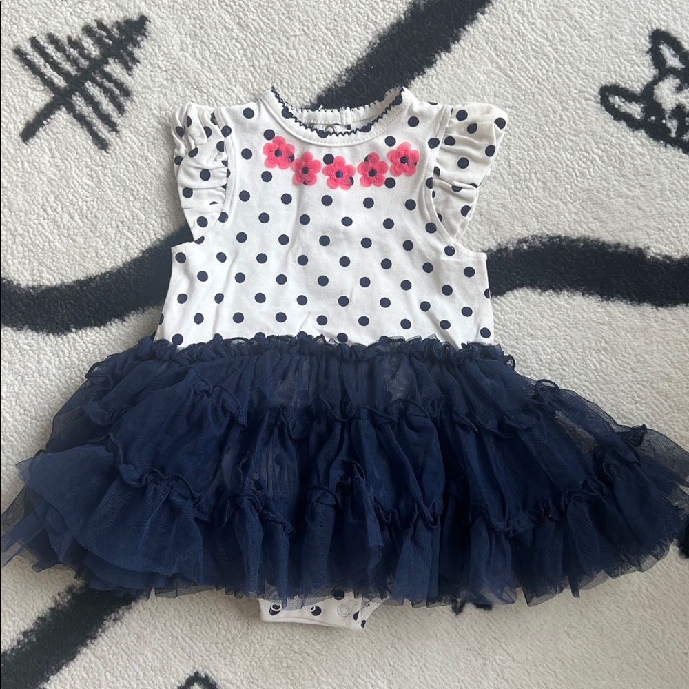 NWOT Little Me Polka Dot Floral Baby Tutu Dress - White & Navy